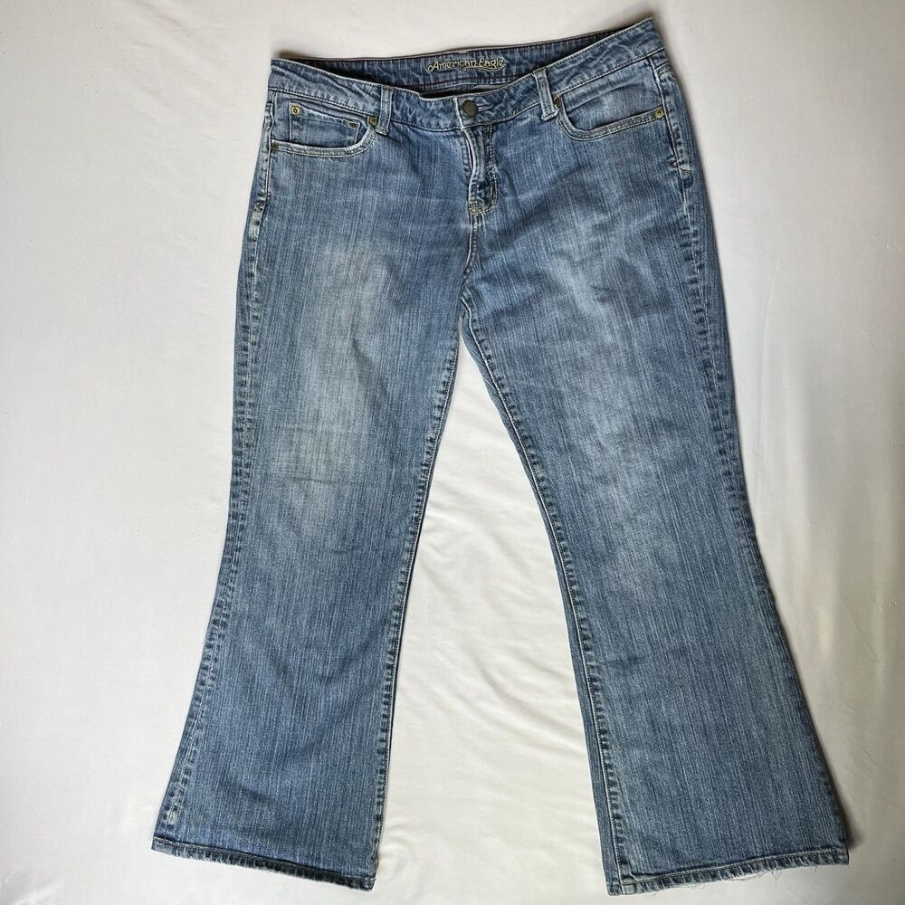 VTG American Eagle Hipster Fit Flare Jeans Womens 14 Short Low Rise Y2K Bootcut